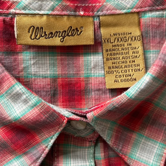 Wrangler Embroidered Pearl Snap Western Shirt Mens 2XL Red Plaid Rodeo Cowboy - Picture 8 of 12